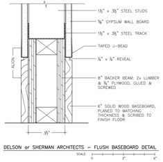 an architectural drawing showing the details for a wall and flooring system, including measurements