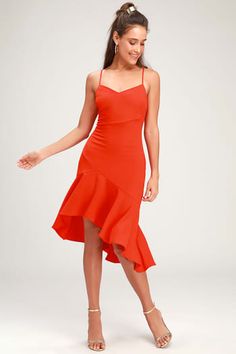 Outlet Sale Clothing and Other Deals at Lulus.com Satin Skater Dress, Crimson Dress, Cherry Print Dress, Cream Midi Dress, Little Red Dress, Red Bodycon Dress, Strapless Midi Dress, Midi Ruffle Dress, Coral Dress