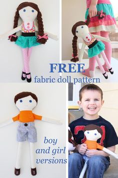 FREE Fabric Doll pattern - boy and girl versions. I think we can all agree that there’s something special about a homemade fabric doll. You can make it personalized for your kid, it’s perfect for them to carry around and it’s just so soft! Also, these dolls really are a whole lot of fun to make. #SewModernKids #SewingAToy #ToySewingPattern #KidsSewingPattern #SewingForKids #SewADoll #DollSewingPattern Patterns For Toys, Fabric Doll Pattern, Teddy Bear Sewing Pattern, Doll Patterns Free, Gifts For Toddlers, Baby Doll Pattern, Personalized Dolls, Homemade Dolls