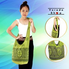 This hobo bag made from cotton fabric. This sturdy and durable bag is useful and big enough for all your daily essentials. The strap is long, it can be cross-body or sling over your shoulder. Material: 100% Cotton fabric Color: Pea Green 🎯Feature :  1 interior zipper pocket 1 top zipper closure 📐Measurements: Wide:  17.5" Height:  13"  Depth:  9" Strap Drop Length:  24" (This is handmade bag, the measurement may be different slightly.) 🧺CARE : For best result, hand wash in cold water and hang Tie Dye Bags, Elephant Bag, Yoga Mat Bag, Mat Bag, Hand Woven Pillows, Boho Bag, Woven Bag, Women Bag, Cotton Bag