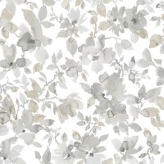 watercolor painting of white flowers and leaves on a white background with gray accents in shades of grey