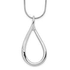 925 Sterling Silver Rh 18 Inch Diamond Open Teardrop Necklace, 2" Ext. 2.79 Grams. Sterling Silver | Purity: 925 | Finish: Polished | Stone Type 1: Diamond | Stone Quantity 1: 3 | Length 20 In | Stone Weight 1: 0.005 Ct | Chain Length: 18 In | Chain Type: Snake | Chain Width: 0.8 Mm | Charm/Element Length: 42 Mm | Charm/Element Width: 21 Mm | Clasp /Connector: Lobster | Extender Length: 2 In | Solid | Stone Shape 1: Round | Stone Size 1: 1 Mm | Jewelry Type: Necklaces | Necklace Type: Diamond | Diamond Ice, Teardrop Necklace, Jewelry Online Shopping, Fine Jewellery Necklace, 925 Jewelry, Fashion Jewelry Necklaces, Sparkle Diamonds, Silver Diamonds, Snake Chain