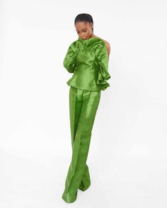 Lola Pants - Olive – IMAD EDUSO Structured Fashion, Silk Satin Fabric, Skirts For Kids, Satin Pants, Olive Color, Wardrobe Style, Effortless Chic, Pants Straight, Top 100