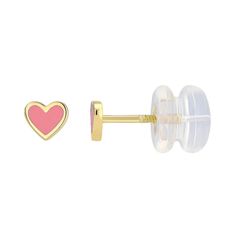 These sweet 14k gold and pink enamel heart earrings are fastened with screw-on silicone ear nuts for a comfortable fit. Nickel free Metal: 14k gold Backings: screw-on Finish: polished Diameter: 3.5 mm Size: One Size. Color: Multicolor. Gender: female. Age Group: kids. Gold And Pink, Pink Enamel, Girls Jewelry, Heart Earrings, Charm Earrings, Jewelry Earrings Studs, Gender Female, Nuts, Screw