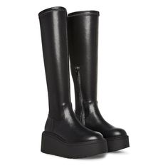 Steve Madden Ankerr Black Platform Knee High Boots - New In Box The Steve Madden Ankerr Boots Are Designed For Casual Everyday Styling With Your Fashionable Apparel. The Shoes Have A Slip-On Style. A Polyurethane Upper, Polyurethane Lining, And Insole Make It Soft On The Touch. The Round Toe With Zipper Closure Makes The Shoes Easy For On/Off. Steve Madden Vivianne Boots, Modern Black Knee-high Boots With Round Toe, Platform Knee High Boots, Steve Madden Black Heels, Platform Chelsea Boots, Slouchy Boots, Steve Madden Boots, Gogo Boots, Tan Boots