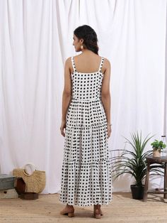 Noir Polka Dot Cotton Printed Dress - Trendroots Summer Polka Dot Tiered Dress, Polka Dot Tiered Summer Dress, Summer Tiered Polka Dot Dress, Wrap Pants, White Summer Dress, Printed Cotton Dress, Polka Dress, White Dress Summer, Summer Staples