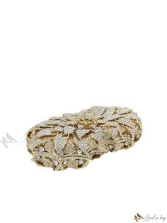 Bird in Bag - Exquisite Gold Flower Crystal Evening Bags for Women - Elegant Handbags for Formal Weddings and Parties - Embellished with Floral Crystals - Vintage Sequin Clutch for Weddings, Proms, and Events - Versatile Crossbody Chain Evening Purse - Ideal Choice for Brides Elegant Flower Shaped Evening Bag For Gifts, Elegant Flower Shaped Clutch For Formal Occasions, Elegant Flower-shaped Evening Bag For Gifts, Gold Handheld Clutch For Wedding, Luxury Handheld Clutch For Wedding, Luxury Handheld Wedding Clutch, Gold Luxury Clutch For Reception, Gold Clutch With Rhinestones For Wedding, Gold Rhinestone Wedding Clutch