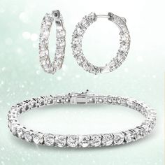 Every lady should own a tennis bracelet and matching earrings. These classic pieces of jewelry are just the right, believable size. Crafted from the finest sterling silver, plated and expertly set with white Diamondeau®, flawless simulated diamond. Flawless and completely adaptable to suit any outfit. The perfect combination. Classic Cubic Zirconia Jewelry Sets For Anniversary, Classic Silver Jewelry Sets With Brilliant Cut, Fine Jewelry Cubic Zirconia Tennis Bracelet Channel Set, Classic Jewelry Sets With Sparkling Stones For Anniversary, Classic Cubic Zirconia Jewelry Sets With Diamond Cut, Classic Cubic Zirconia Diamond Cut Jewelry Sets, Classic Diamond Cut Cubic Zirconia Jewelry Sets, White Gold Jewelry Sets With Brilliant Cut, Classic Jewelry Sets With Brilliant Cut Cubic Zirconia