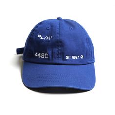 @448c "Play Vision Cap" in Blue | Available now in-store + online at KNYEW.com | #448c Blue Cap Outfit Men, Embroidered Hats Ideas, Blue Cookies, Trendy Hat, One Clothing, Merchandise Design