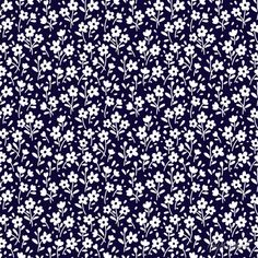 a blue and white floral pattern with small flowers on the bottom half of the image