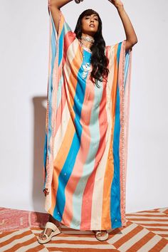 Multi color print kaftan, with subtle butti spreads and border.
Component: 1
Print
Neckline: Round
Fabric: Silk
Color: Multi Color - Aza Fashions Kaftan For Women, Silk Embroidery, Fabric Silk, Color Print, Aza Fashion, Spreads, Colorful Prints, Cover Up, Multi Color