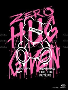 a pink and black poster with the words zero hour written in white ink on a black background