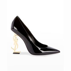 Ysl Heels, Versace Shoes, Patent Leather Pumps, Monogram Logo, Pumps Heels, Patent Leather, Neiman Marcus, Kitten Heels, Saint Laurent