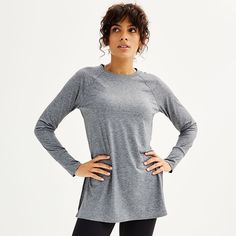 Give your wardrobe a refresh with this women's long sleeve tunic tee from Tek Gear. Click on this WOMEN'S GUIDE to find the perfect fit and more! TECHNOLOGIES & FEATURES Crewneck Long sleeves Packs into a pouch Vented hem Tunic silhouetteFABRIC & CARE Polyester, lyocell, spandex Machine wash Imported Size: X Large. Color: Med Grey. Gender: female. Age Group: adult. Petite Size Chart, Rounded Neckline, Womens Size Chart, Cozy Sweatshirts, Long Sleeve Tunic, Pullover Styling, Womens Clothing Tops, Gender Female, Women Long Sleeve