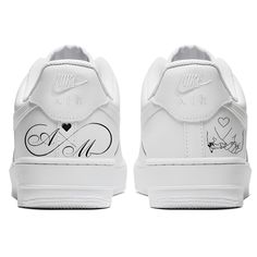 Celebrate your special day in style with our custom Air Force 1 wedding sneakers, the perfect blend of elegance and comfort. Hand-painted and personalized to match your wedding theme, these unique shoes are designed to make a statement while keeping you comfortable throughout the day. Whether you're the bride, groom, or gifting to a couple, these custom sneakers add a modern and creative touch to any wedding ensemble. Made with high-quality materials, they ensure lasting durability and a memorab Wedding Air Forces, Wedding Sneakers For Bride And Groom, Air Force 1 Wedding, Wedding Sneakers For Bride, Wedding Sneakers, Shoes Unique, Air Force 1 Custom, Couple Shoes, Custom Air Force 1