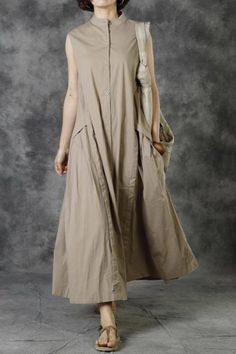 #sundress #shirtdress #khaki #cottonlinen Sleeveless Shift Midi Dress For Daywear, Casual Sleeveless Shift Maxi Dress, Sleeveless Buttoned Maxi Dress For Daywear, Sleeveless Maxi Dress With Buttons For Daywear, Sleeveless Cotton Midi Dress With Buttons, Beige Sleeveless Midi Dress With Buttons, Sleeveless Shift Midi Dress For Work, Sleeveless Midi Dress With Pockets For Daywear, Beige Sleeveless Shift Dress