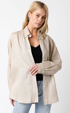 Linen button down long sleeve top. NOTE: If your size is not available, please register your email in EMAIL ME WHEN AVAILABLE link. Classic Long Sleeve Tops For Everyday, Beige Long Sleeve Top With Buttons, Beige Long Sleeve Button Shirt, Spring Button-up Shirt For Layering, Long Sleeve Blouse With Button Closure For Day Out, Long Sleeve Shirt With Button Closure For Fall, Fall Long Sleeve Shirt With Button Closure, Classic Neutral Tops For Layering, Classic Long Sleeve Top For Spring