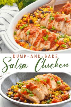 two pictures showing different types of chicken and vegetables in a casserole dish with text overlay