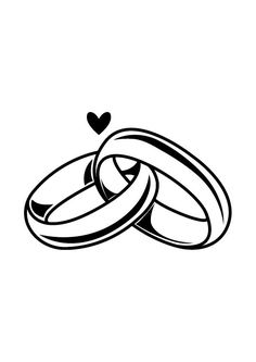 two wedding rings with hearts in the middle and one is black on a white background