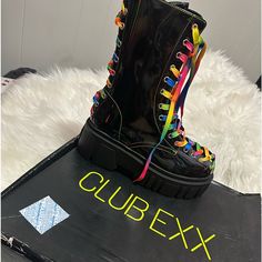 Rainbow Iridescent, Super Cool Multicolor Lace-up Platform Boots, Multicolor Platform Boots With Synthetic Material, Multicolor Synthetic Platform Boots, Lace Combat Boots, Western Dress With Boots, White Doc Martens, Rainbow Iridescent, Womens Cowgirl Boots, Womens Combat Boots