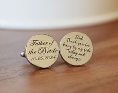 * Size of each cufflink is approx 18mm * Stainless steel * Lightweight and fun to wear! * Free gift box included Click "Add to Cart" and follow these steps: In the note to the seller at the checkout, please, indicate CLEARLY the Initials, Name, Word or Numbers you want. Engraved Cufflinks, Personalized Cufflinks, Rose Gold Wedding Bands, Tie Tack, Rose Gold Wedding, Father Of The Bride, Tie Accessories, Beautiful Watches, Gold Wedding Band