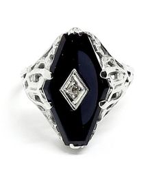 ad eBay - Find many great new & used options and get the best deals for Vintage Mourning Ring Onyx & Diamond 14k White Gold Fillgree Antique Coffin at the best online prices at eBay! Free shipping for many products! Antique Black Filigree Ring For Formal Occasions, Vintage Black Filigree Rings, Vintage Black Oval Engraved Ring, Antique Black Engraved Wedding Ring, Black Heirloom Filigree Jewelry, Heirloom Black Filigree Jewelry, Antique Black Filigree Rings, Classic Black Filigree Rings, Black Victorian Filigree Ring For Anniversary