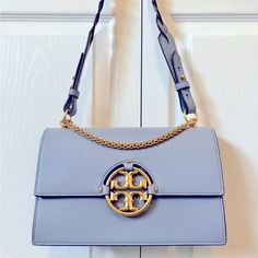 New Tory Burch Purse Color Blue. Never Used Before With The Dust Bag. Blue Convertible, Tori Burch, Ella Tote, Red Leather Bag, Tory Burch Purse, Gift Inspo, Juicy Couture Charms, Blue Purse, Convertible Bags