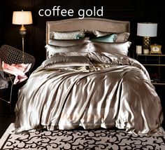 25Momme Seamless Luxury Silk Fitted Sheet/Flat Sheet/Dovut Cover/Bedding Set, Coffee Gold - Awulook Gold Silk Bedding, Silk Bedding Set Black, Purple Silk Bedding, Sewing Silk, Silk Bedding Set Purple, Silk Sheet Set, Silk Duvet, Silk Bedding Set M&s, Luxury Flat