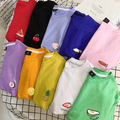 Summer Fruit College Wind Pure Cotton Korean Clothes Women T-shirts Men Couples Avocado Strawberry Cherry Harajuku Plus Size Korean Clothes, Aesthetic T Shirts, Cheap T Shirts, Tyler The Creator, Summer Fruit, Korean Outfits, Kawaii Fashion, Kanye West, Shirts & Tops