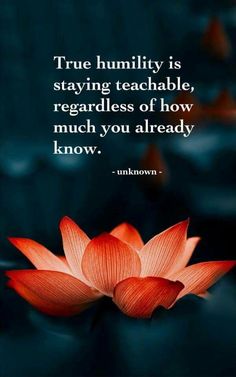 a lotus flower with the quote true humility is staying teachable, regardless if how much you already know