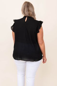 We cannot tolerate how cute this top is! This top has a solid neutral color with a textured fabric we adore! It's easy to style, has a figure-flattering fit, and features an attached under-lay for the ultimate look! Style this blouse with skinnies and wedges for your next event! Self: 100% Polyester Lining: 70% Cotton, 30% Nylon Black Ruffled T-shirt For Spring, Neutral Colors, Peplum Top, Open Shoulder Tops, Women's Top, Fabric, Black, Color