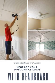 a man is painting the ceiling in an empty room