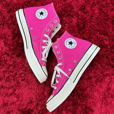 I’m Selling A Brand New Pair Of Converse All-Star Chuck Taylor 70’s High Top Shoes In Hot Pink Canvas With An Embroidered Logo Patch On The Side With Off White Accents And Silver Eyelets. No Box But Can Put In Replacement Box If Requested At Purchase. Men’s 10 Women’s 12 Uk 10 Converse Id A04594c 042pkdg Qhcbew Retro Mid-top Canvas Shoes With Rubber Sole, Retro Pink High-top Sneakers With Rubber Sole, Retro High-top Sneakers With White Sole, White Retro High-top Sneakers, Converse Pink High-top Sneakers With Gum Sole, Retro High-top Converse Sneakers, Retro Pink High-top Sneakers With Round Toe, Retro Converse High-top Lace-up Sneakers, Retro Converse Lace-up High-top Sneakers