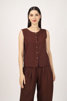 Brown Sleeveless Top for Women Linen Crop Top Linen Blouse - Etsy Casual Brown Sleeveless Crop Top, Brown Vest Crop Top For Summer, Brown Sleeveless Cotton Blouse, Sleeveless Brown Cotton Blouse, Brown Sleeveless Crop Top For Summer, Sleeveless Brown Crop Top For Summer, Chic Brown Sleeveless Crop Top, Brown Sleeveless Linen Top, Sleeveless Brown Linen Top