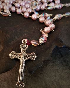 "A lovely gift idea for your little ones first holy communion, baptism, confirmation or any special occasion. Measures approximately 24\" L Note: Shipping overages over $1 are automatically credited back to your account. All items ship immediately. If you need additional images, info please do not hesitate to contact us." Pink Rosary, Sacred Jewelry, Antique Restoration, Shot Glass Set, Fun Bracelet, Blessed Mother Mary, Catholic Rosary, Vintage Bunny, Rosary Necklace