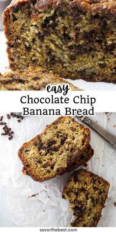 chocolate chip banana bread is cut into slices