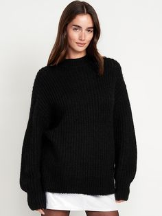 Loose Shaker-Stitch Tunic Sweater | Old Navy Marin Sweater, Oversized Black Sweater, Knit Sweater Outfit, Women's Cardigans, Oversized Turtleneck Sweater, Oversized Turtleneck, Black Knit Sweater, Old Navy Women, Navy Sweaters