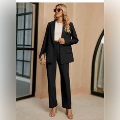 Product Details About This Item Fabric Type 75% Polyester + 20 %Viscose + 5% Elastane Care Instructions Hand Wash Only Origin Imported About This Item Office Outfits For Women, Our Pant Suits For Women Business Are Made Of Lightweight Fabric, Stretchy And Comfortable. A 2 Piece Wide Leg Pants Set For Women Featuring A Blazer With Single Breasted Design, Peak Lapels, Front Flap Pockets, And Long Sleeves. These Suits For Women As Well As A Matching Pair Of Pants With A High Rise Design, Elasticize Women’s Black Business Suit, Women’s Pant Suit Outfit Formal, Black Fall Office Wear Suits, Black Fall Office Suits, Black Suits For Office Wear In Fall, Casual Black Office Suits, Casual Black Suits For Office, Chic Black Suits With Pockets, Black Fall Suits