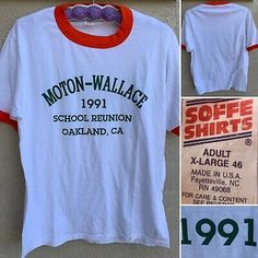 Vintage Moton-Wallace 1991 School Reunion Oakland CA T-Shirt Ringer Tee 90s XL   | eBay Reunion Shirts, School Reunion, Graphic Tees Vintage, Ringer Tee, Concert Tees, Vintage Graphic, Vintage Graphics, Fancy Dresses, Graphic Tees