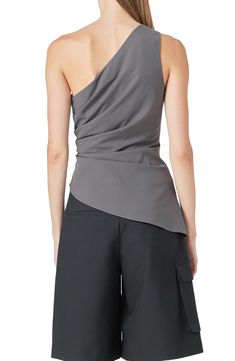 Tucked pleats at the side create a chic asymmetric hem on this drapey top designed in a modern one-shoulder silhouette. Hidden side-zip closure One-shoulder neck Sleeveless Lined 100% polyester Hand wash, dry flat Imported Chic Gray Evening Tops, Asymmetrical One Shoulder Top For Work, Asymmetrical Zip Tops For Evening, Modern Evening One-shoulder Top, Modern One-shoulder Top With Asymmetrical Neckline For Night Out, Modern Asymmetrical One Shoulder Top, Pleated Top, Pleat Top, Nordstrom Store