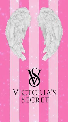 the victoria's secret logo with two angel wings on pink and white striped background