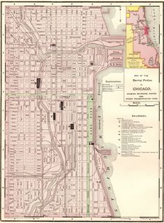 an old map of chicago showing the streets