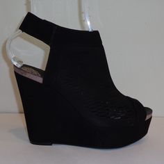 Vince Camuto Size 8.5 M Kyrene Black Leather Wedge Heel Sandals New Womens Shoes -Style: Vc-Kyrene -Color: Black -Leather Upper -Adjustable Ankle Closure -Balance Man Made Materials -Heel Height 5.25 Inches -Platform Height 1.75 Inches Sku 8333b Chic High Heel Wedge Sandals With Reinforced Heel, Black Closed Toe Wedge Sandals For Spring, Chic Wedge Sandals With Reinforced Heel And Round Toe, Wedge Sandals With 4-inch Heel For Night Out, Black Platform Wedge Sandals For Spring, Black Platform Wedge Sandals With Open Toe, Black Open Toe Platform Wedge Sandals, Black Platform Wedge Sandals With Open Heel, Black Open Toe Wedge Sandals With Heel Strap