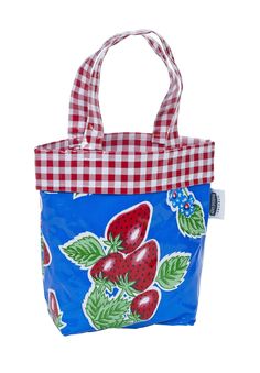 Freckled Sage Oilcloth Chickee Bag Strawberry Blue Cute Blue Lunch Bag For Gift, Blue Tote Bag For Picnic, Strawberry Boutique, Oil Cloth Bags, Cheese Whiz, Cute Mini Bags, Strawberry Pink, Moving Gifts, Oil Cloth