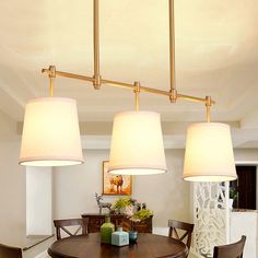 Modern Gold Island Chandelier Light - Fabric Empire Shade Suspension Lighting With 3 Bulbs Transitional Kitchen Lighting, Boho Lighting, Suspension Lighting, Island Light Fixtures, Fabric Empire, Island Chandelier, Roman Tub Faucets, Farmhouse Kitchen Design, Contemporary Pendant Lights