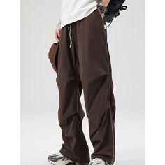 Summer Wide Leg Straight Paratrooper Cargo Pants Fabric: 90% Nylon+10% Spandex Size: S, M, L, XL, 2XL, 3XL Multiple Color Selections: Black, Coffee  Season: Spring, Fall, Summer Brown Full-length Parachute Pants For Streetwear, Brown Parachute Pants With Side Pockets For Outdoor, Casual Brown Parachute Pants For Outdoor, Brown Wide Leg Outdoor Pants, Brown Wide Leg Pants For Outdoor, Brown Wide Leg Pants For Outdoors, Brown Baggy Pants For Outdoor, Dance Pants Hip Hop, Dance Pants