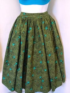 Vintage 1950s /1960s Skirt/Yellow/ Novelty Border Print/ XXS Vintage Fitted Green Skirt, 1960s Skirt, Womens Skirts, Border Print, Novelty Print, Green Skirt, Blue Rose, Vintage 1960s, Vintage 1950s