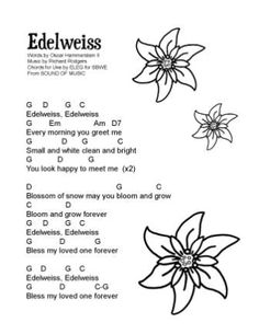 a sheet with flowers on it and the words'edelweiss'written in black ink