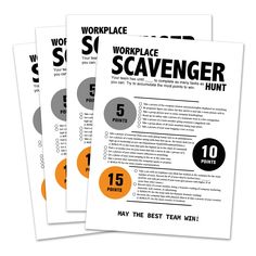 three work place scavengers are shown on the front and back of each sheet