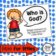 a blue and white book cover with an arrow pointing to the word who is god?